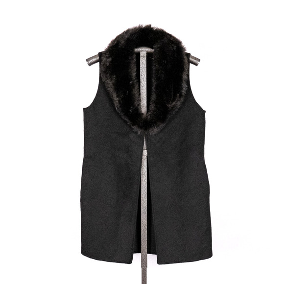 Talbots Wool Blend Sweater Vest SMALL Faux Fur Classic Preppy Capsule Minimalist - Picture 1 of 6